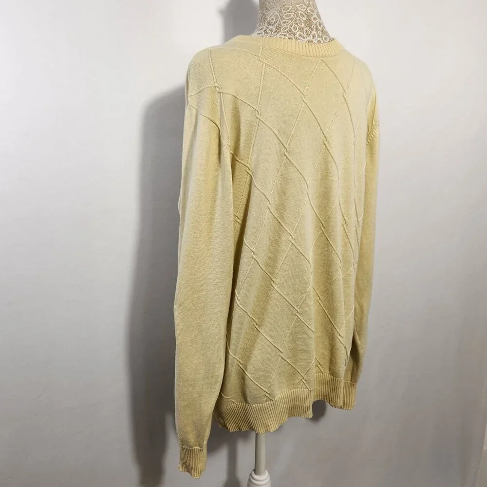 Vintage Oscar De La Renta Men’s Size Medium Yellow Long Sleeve Argyle Sweater